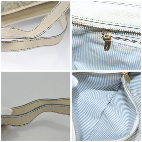 CELINE C Macadam Canvas Tote Bag Light Blue White gold Auth ar13244 - Picture 14 of 15